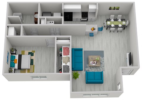 Floor plan for 1 bed, 1 bath, 908 sqft